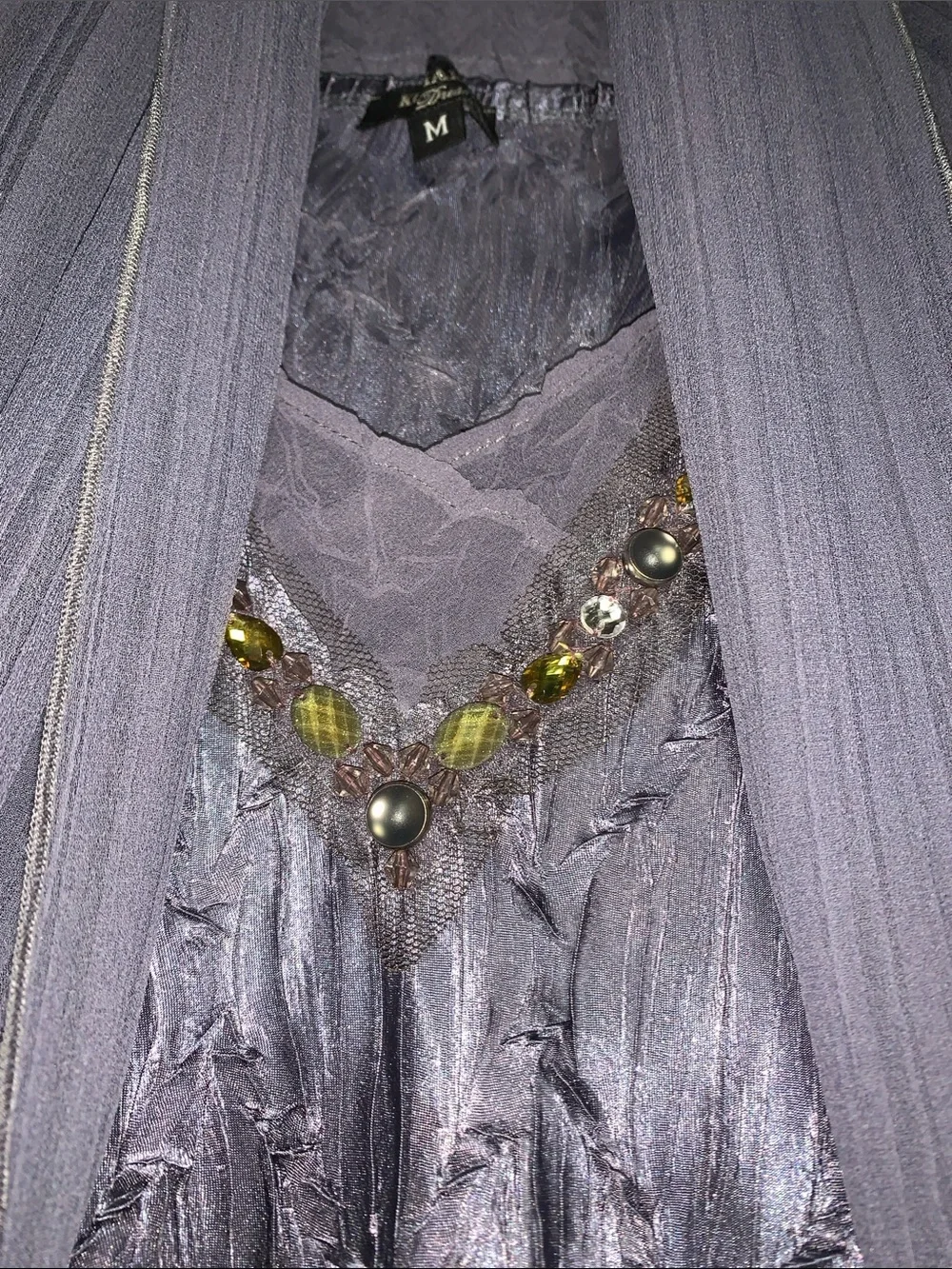 NWOT KomaRov 2 Piece Lavender Jeweled Charmeuse Chiffon Dress Jacket SizeM​
